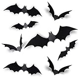 Coogam 60PCS Halloween 3D Bats Decoration, 4 Different Sizes Realistic PVC Scary Black Bat Sticker for Home Decor DIY Wall Decal Bathroom Indoor Hallowmas Party Supplies