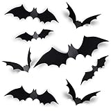 Coogam 60PCS Halloween 3D Bats Decoration, 4 Different Sizes Realistic PVC Scary Black Bat Sticker for Home Decor DIY Wall Decal Bathroom Indoor Hallowmas Party Supplies