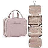 BAGSMART Toiletry Bag Travel Bag with hanging hook, Water-resistant Makeup Cosmetic Bag Travel Organizer for Accessories, Shampoo, Full Sized Container, Toiletries, Soft Pink