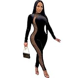 Njviuhe Sexy Clubwear Women Velvet Bodycon Jumpsuit Gold Gritter Rhinestone Bodysuits for Night Club Party