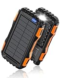 Power-Bank-Solar-Charger - 42800mAh Power Bank,Portable Charger,External Battery Pack 5V3.1A Qc 3.0 Fast Charging Built-in Super Bright Flashlight (Light Orange)