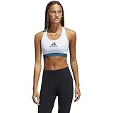 adidas Women's Don't Rest Alphaskin AEROREADY Training Pilates Yoga Medium Support Workout Bra, Halo Blue/Wild Teal, Small