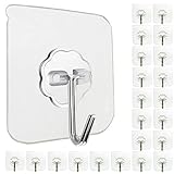 Jwxstore Wall Hooks for Hanging 33lb(Max) Heavy Duty Self Adhesive Hooks 24 Pack Transparent Waterproof Sticky Hooks for Keys Bathroom Shower Outdoor Kitchen Door Home Improvement Utility Hooks