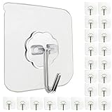 Jwxstore Wall Hooks for Hanging 33lb(Max) Heavy Duty Self Adhesive Hooks 24 Pack Transparent Waterproof Sticky Hooks for Keys Bathroom Shower Outdoor Kitchen Door Home Improvement Utility Hooks