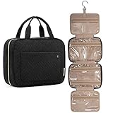 BAGSMART Toiletry Bag Travel Bag with hanging hook, Water-resistant Makeup Cosmetic Bag Travel Organizer for Accessories, Shampoo, Full Sized Container, Toiletries, Black