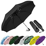 SIEPASA Windproof Travel Compact Umbrella, 8-Ribs Anti-UV Waterproof Folding Umbrella with Telfon Coating-One Button for Auto Open and Close. (Black)