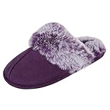 Jessica Simpson Girls Comfy Slippers - Cute Faux Fur Slip-On Shoes Memory Foam House Slipper, Purple, Large Little Kid