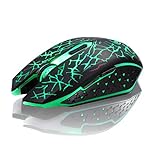 TENMOS K6 Wireless Gaming Mouse, Rechargeable Silent LED Optical Computer Mice with USB Receiver, 3 Adjustable DPI Level and 6 Buttons, Auto Sleeping Compatible Laptop/PC/Notebook (Green Light)