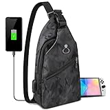 Sling Crossbody Backpack for Nintendo Switch/Lite/OLED, Portable Waterproof Shoulder Chest Carrying Travel Bag for NS Console Dock Joy-Cons & Accessories Storage for Men, USB Charging Port, Black