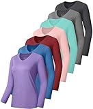 7 Pack Long Sleeve Workout Tops for Women Quick Dry Athletic Running Shirts UV Sun Protection T Shirts V Neck Performance Shirts SetA XL