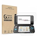 AKWOX (4-Pack) Tempered Glass Top LCD Screen Protector + HD Clear Crystal Buttom LCD Screen Protective Filter compatible with for New Nintendo 2DS XL [2 GLASS Top, 2 PET Bottom]
