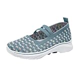 Women's Mesh Slip On Walking Sneakers Fashion Breathable Arch Support Comfort Lightweight Walking Sneakers Hands Free Slip Shoes 06_Blue, 8.5