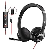 JIAMQISHI Headset with Microphone for PC Wired Headphones - Type-C Over-Ear 3.5mm Headsets with Noise-Cancelling Microphone for Laptop - Computer Headphones with Mic in-line Control for Home