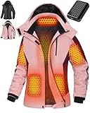Women Heated Jacket Battery Pack Included Waterproof Ski Snow Snowboard Puffer Coat Hooded Usb Electric Warm Lady Rechargeable Apparel Winter Work Motorcycle Female Clothes Vest 7.4v 12v Graphene Pink