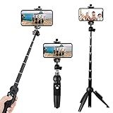 Portable 40 Inch Aluminum Alloy Selfie Stick Phone Tripod with Wireless Remote Shutter Compatible with 14 13 12 11 pro Max Xr X 8 7 6 Plus, Android Smartphone