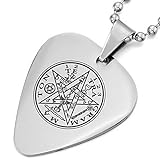 ForeverWill Tetragrammaton Pentacle Stainless Steel Guitar Pick Necklace for Men Women Eliphas Levi's Pentagram Star Amulet Wiccan Talisman Pendants Chain Occultic Jewelry, Silver