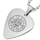 ForeverWill Tetragrammaton Pentacle Stainless Steel Guitar Pick Necklace for Men Women Eliphas Levi's Pentagram Star Amulet Wiccan Talisman Pendants Chain Occultic Jewelry, Silver