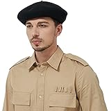 JH JOEJERRY Wool French Beret Hat Men Beret Cap for Women Large Military Beret Black