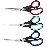 Scissors, iBayam 8' Multipurpose Scissors Bulk 3-Pack, Ultra Sharp Blade Shears, Comfort-Grip Handles, Sturdy Sharp Scissors for Office Home School Sewing Fabric Craft Supplies, Right/Left Hand