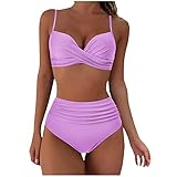 Women's Sexy Bikini Swimsuit Women's Split Sling Solid Color High Waist Pants Swimsuit Removable Breast Pad Swimsuit
