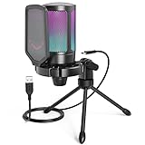 FIFINE Gaming USB Microphone for PC PS5, Condenser Mic with Quick Mute, RGB Indicator, Tripod Stand, Pop Filter, Shock Mount, Gain Control for Streaming Discord Twitch Podcasts Videos- AmpliGame