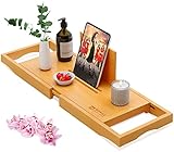 Luxury Bathtub Tray Caddy - Bamboo Adjustable Bath Tub Table Caddy for Bathroom, Bathtub Caddy Tray, Bathtub Accessories (Natural)