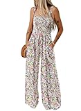 Dokotoo Womens Overalls Light Pink Jumpsuits for Women Casual Loose Fit Solid Color Wide Leg One Piece Sleeveless Jumpsuit Printed Long Pant Rompers with Pockets Medium