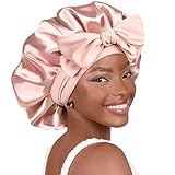 YANIBEST Satin Bonnet Silk Bonnet for Sleeping Double Layer Satin Lined Hair Bonnet with Tie Band for Women Curly Hair Blush Pink