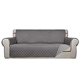 PureFit Reversible Quilted Sofa Cover, Water Resistant Slipcover Furniture Protector, Washable Couch Cover with Non Slip Foam and Elastic Straps for Kids, Dogs, Pets (Sofa, Gray/LightGray)