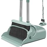 Kelamayi 2021 Upgrade Broom and Dustpan Set, Large Size and Stiff Broom Dust pan with Long Handle, Upright ,Ideal for Indoor Outdoor Garage Kitchen Room Office Lobby Use (Green)