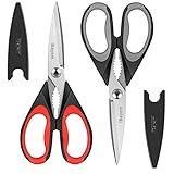 Kitchen Shears, iBayam Kitchen Scissors Heavy Duty Meat Scissors Poultry Shears, Dishwasher Safe Food Cooking Scissors All Purpose Stainless Steel Utility Scissors, 2-Pack (Black Red, Black Gray)