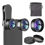 Phone Camera Lens 3-in-1 Kit :120° Supe Wide Angle +198° fisheye Lens+ 20x Macro Lens for iPhone Samsung Android & Most Smartphone，HD Phone Lens Kit