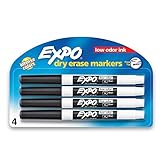 EXPO Low Odor Dry Erase Markers, Fine Tip, Black, 4 Count