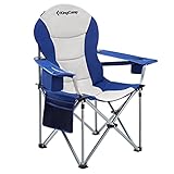 KingCamp Lumbar Back Padded Oversized Folding Camping Chair with Cooler Bag Armrest and Cup Holder, Heavy Duty Supports 350 Lbs for Fishing Sports Picnic, Navy/Grey