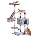 Heybly Cat Tree 50 inches Cat Tower for Indoor Cats Multi-Level Cat Furniture Condo with Feeding Bowl and Scratching Board Light Gray HCT010W