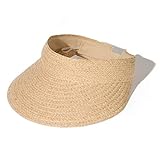 FURTALK Sun Visor Hats for Women Wide Brim Straw Foldable Beach Summer Roll Up Ponytail Hat Khaki