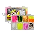Trout Magnet 82 Piece Neon Fishing Kit, Catches All Types of Fish, Includes 70 Grub Bodies And 12 Size 8 Hooks, Orange,Green,White,Silver