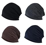 TUUFUN Summer Cotton Thin Soft Stretch Hip-Hop Sleep Caps for Men Women (Black/Navy Blue/Coffee/Dark Grey)