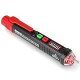 KAIWEETS Voltage Tester/Non-Contact Voltage Tester with Dual Range AC 12V-1000V/48V-1000V, Live/Null Wire Tester, Electrical Tester with LCD Display, Buzzer Alarm, Wire Breakpoint Finder-HT100 (Red)