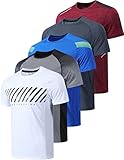 5 Pack Men’s Active Quick Dry Crew Neck T Shirts | Athletic Running Gym Workout Short Sleeve Tee Tops Bulk (Set 2, Large)