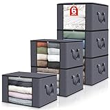 Fab totes 6 Pack Clothes Storage, Foldable Blanket Storage Bags, Storage Containers for Organizing Bedroom, Closet, Clothing, Comforter, Organization and Storage with Lids and Handle, Grey