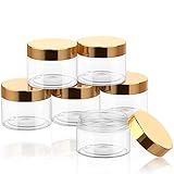 6 Pack Clear Container with Lids Small Plastic Pot Jars Wide Mouth Round Leak Proof Plastic Container Jars with Lid for Travel Storage, Eye Shadow, Nails, Paint, Jewelry (Gold,1 oz)