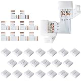 L Shape 4-Pin LED Connectors 10-Pack JACKYLED 10mm Wide Right Angle Corner Connectors Solderless Adapter Connector Terminal Extension with 22Pcs Clips for 3528/5050 SMD RGB 4 Conductor LED Light Strip