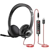 EAGLEND USB Headset with Mic for PC, On-Ear Computer Laptop Headphones with Noise Cancelling Microphone in-line Control for Home Office Online Class Skype Zoom