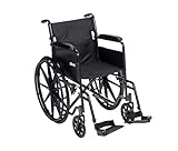 Drive Medical SSP118FA-SF Silver Sport 1 Folding Transport Wheelchair with Full Arms and Removable Swing-Away Footrest, Black