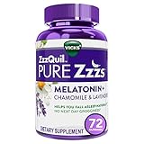 ZzzQuil PURE Zzzs Melatonin Sleep Aid Gummies, Helps You Fall Asleep Naturally, Wildberry Vanilla Flavor, Chamomile Lavender & Valerian Root, 1mg per gummy, 72 Count