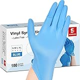 Schneider Vinyl Synthetic Exam Gloves, Blue, 4mil, Gloves Disposable Latex-Free, Medical Gloves, Cleaning Gloves, Food-Safe for Cooking & Food Prep, Powder-Free, Non-Sterile, 100-ct Box (Large)