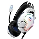 Ozeino Gaming Headset with Microphone for PC PS4 PS5 Laptop Xbox Series S|X, 50mm Driver, RGB Light, Flexible Mic, Extra-large Earcups for Gaming Headphoness