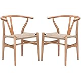 Poly and Bark Weave Modern Wooden Mid-Century Dining Chair, Hemp Seat, Natural (Set of 2)