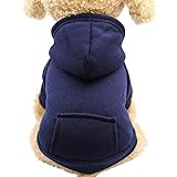 Pet Fleece Dog Hoodies, Basic Hoodie Sweater Cotton Jacket Sweatshirt Coat with Pocket for Small Medium Dog Cat (Navy, S)